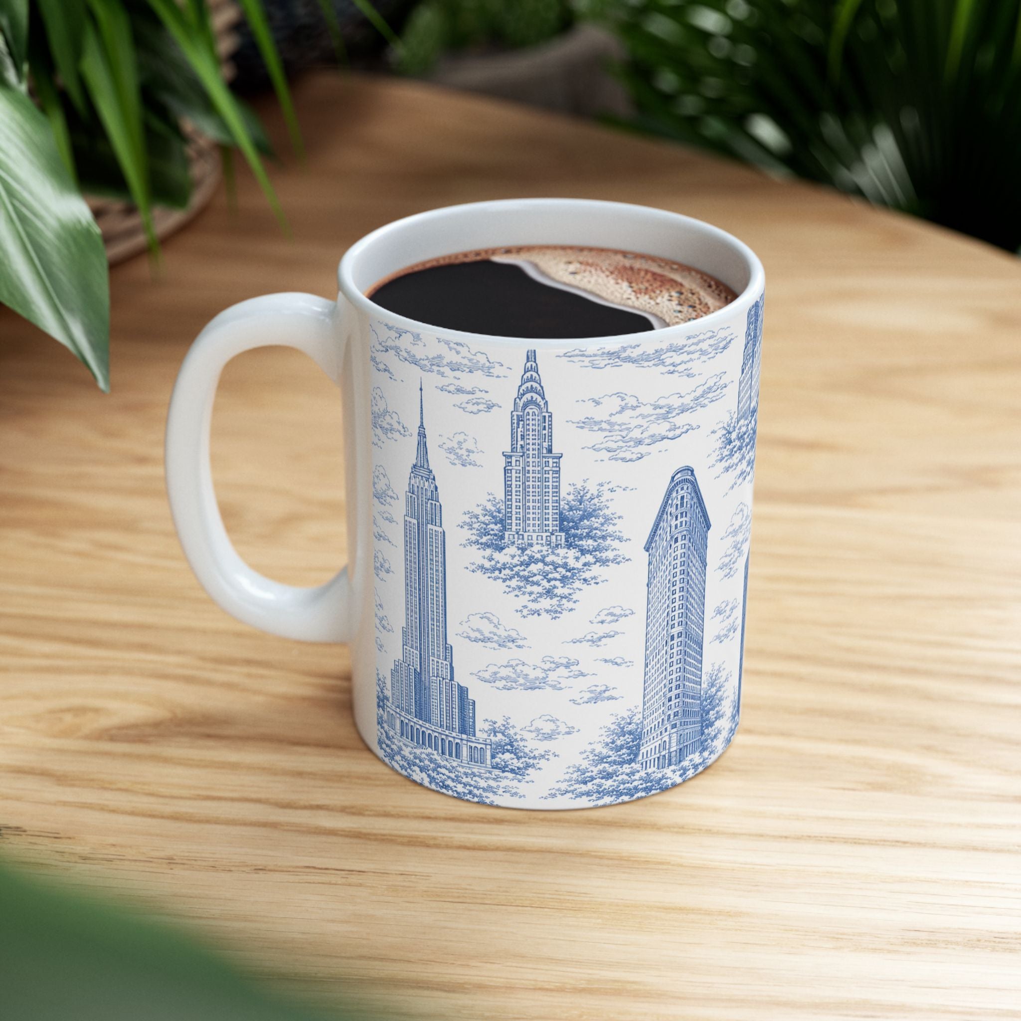 Manhattan BlueToile de Jouy Mug | New York City Chinoiserie Ceramic Mug