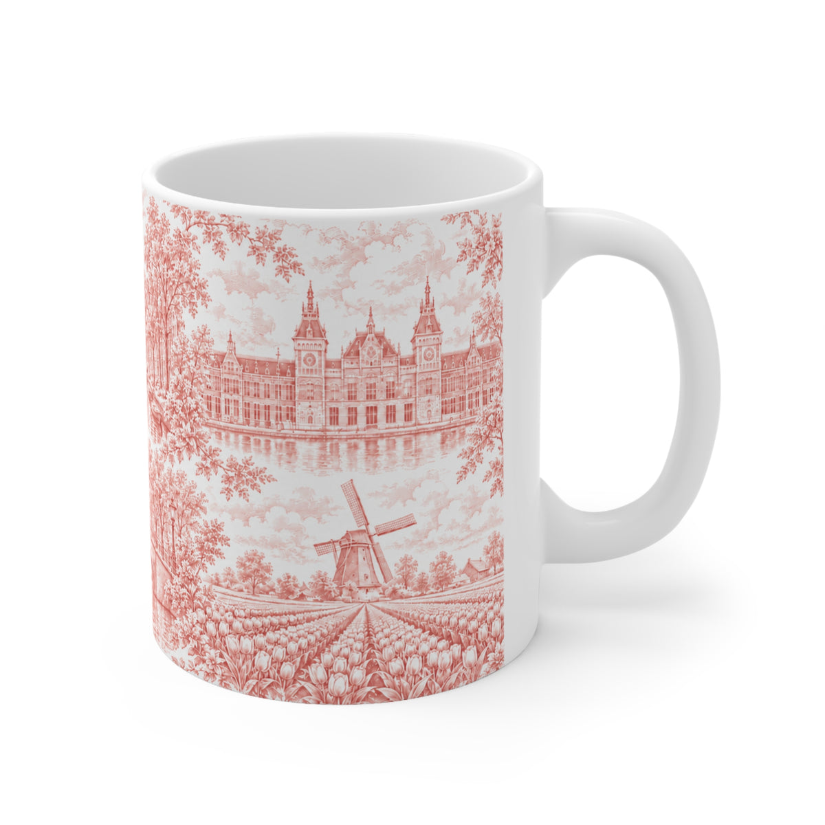 Amsterdam Red Toile de Jouy Ceramic Mug — (11oz; Ships from Europe)