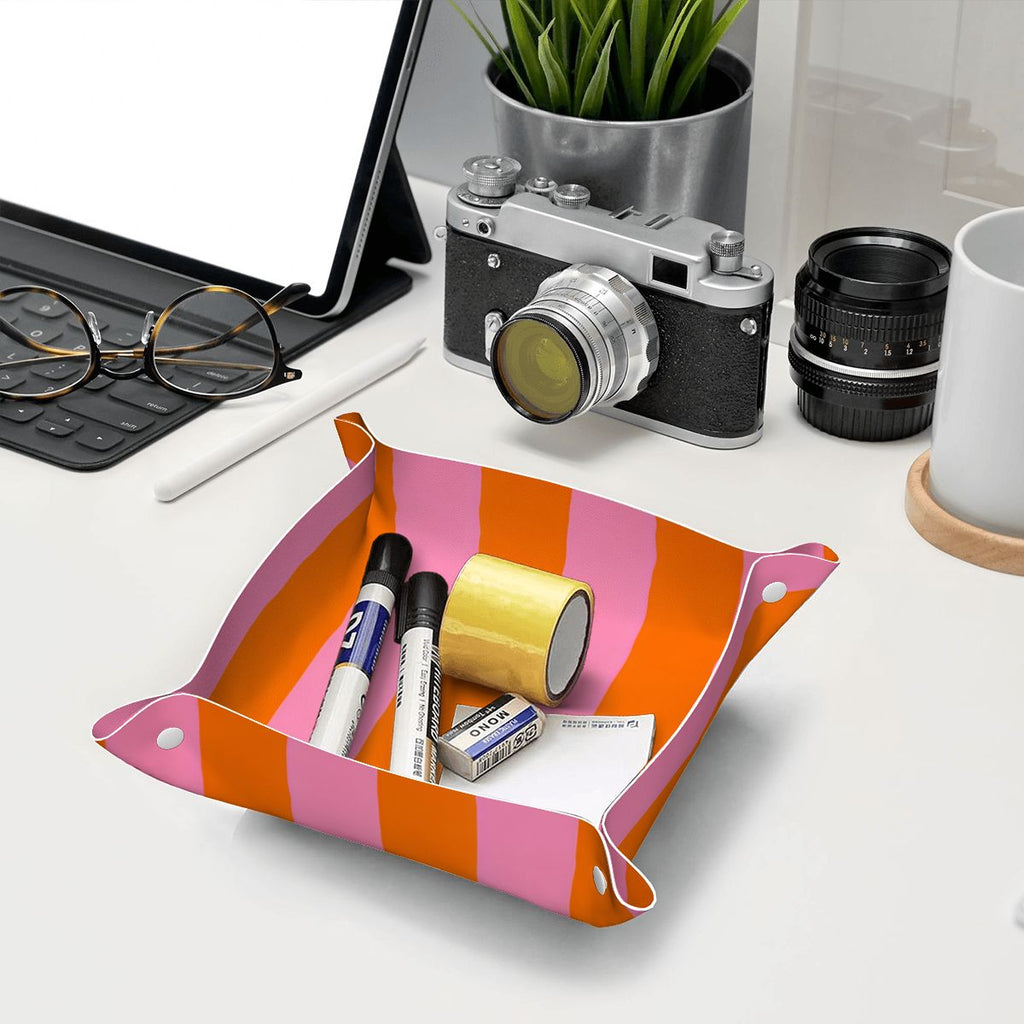 Orange and Pink Stripes PVC Leather Mahjong Dice Tray