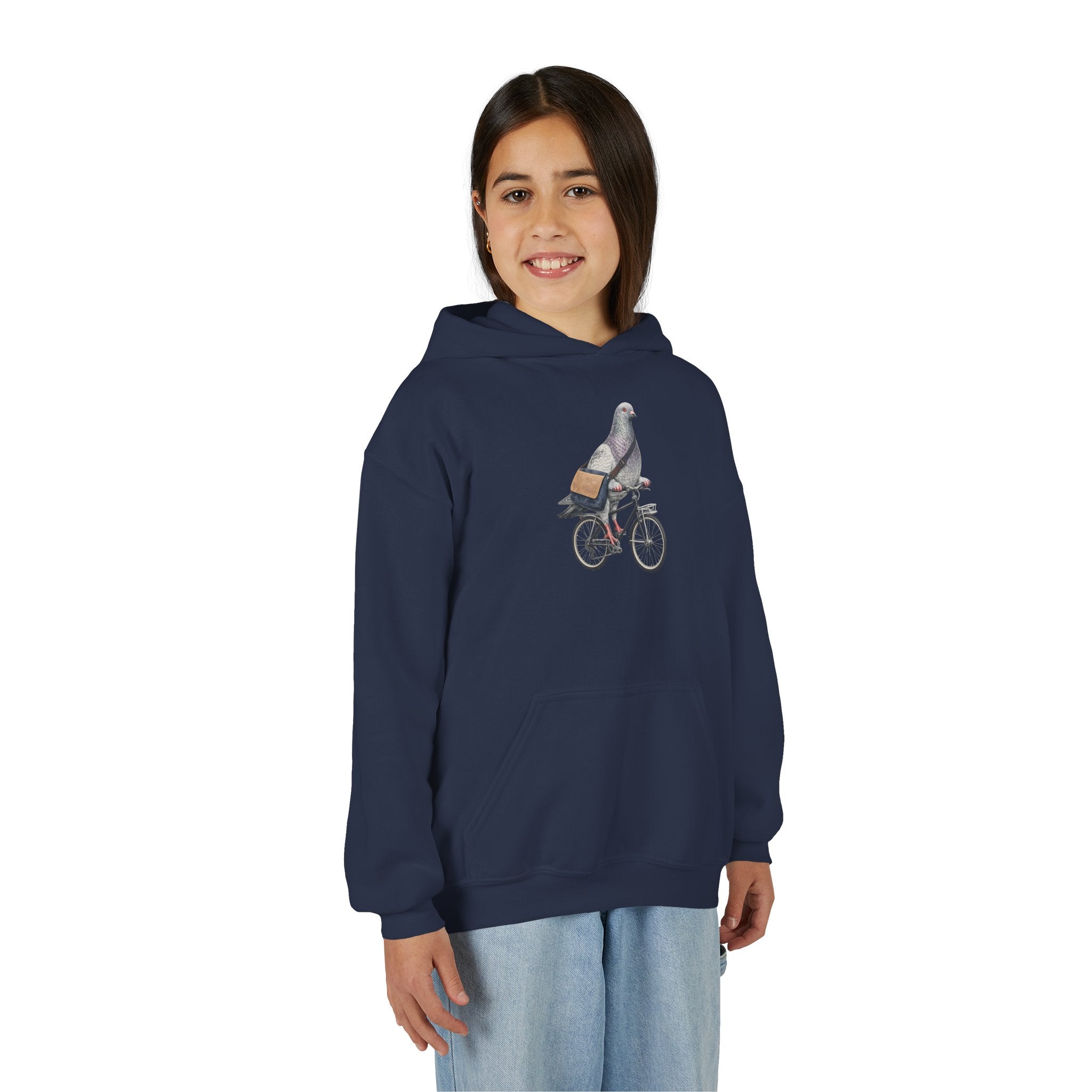 Customizable Midtown NYC Pigeon NYC Kids Hoodie | New York Bike Rider Bird Lovers Childrens Hooded Sweatshirt