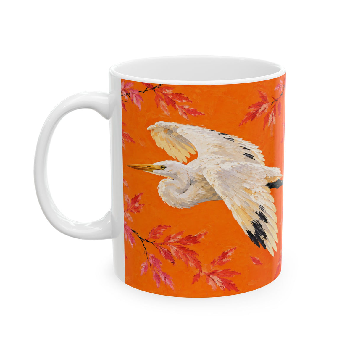 Jamaica Bay Great Egret Ceramic Mug — Orange Coffee or Tea Cup (11oz)