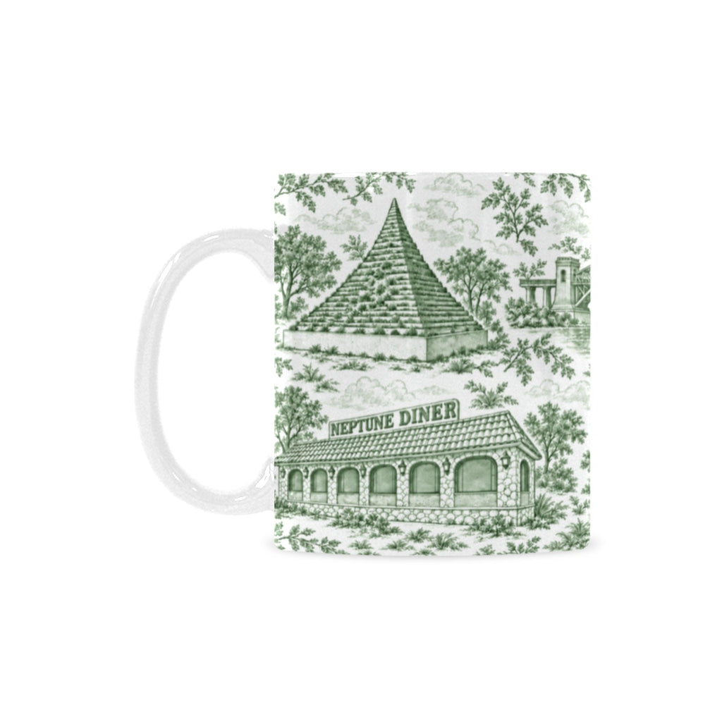 Astoria Green Toile de Jouy Mug | Queens Chinoiserie Ceramic Coffee Cup Custom White Mug (11oz)