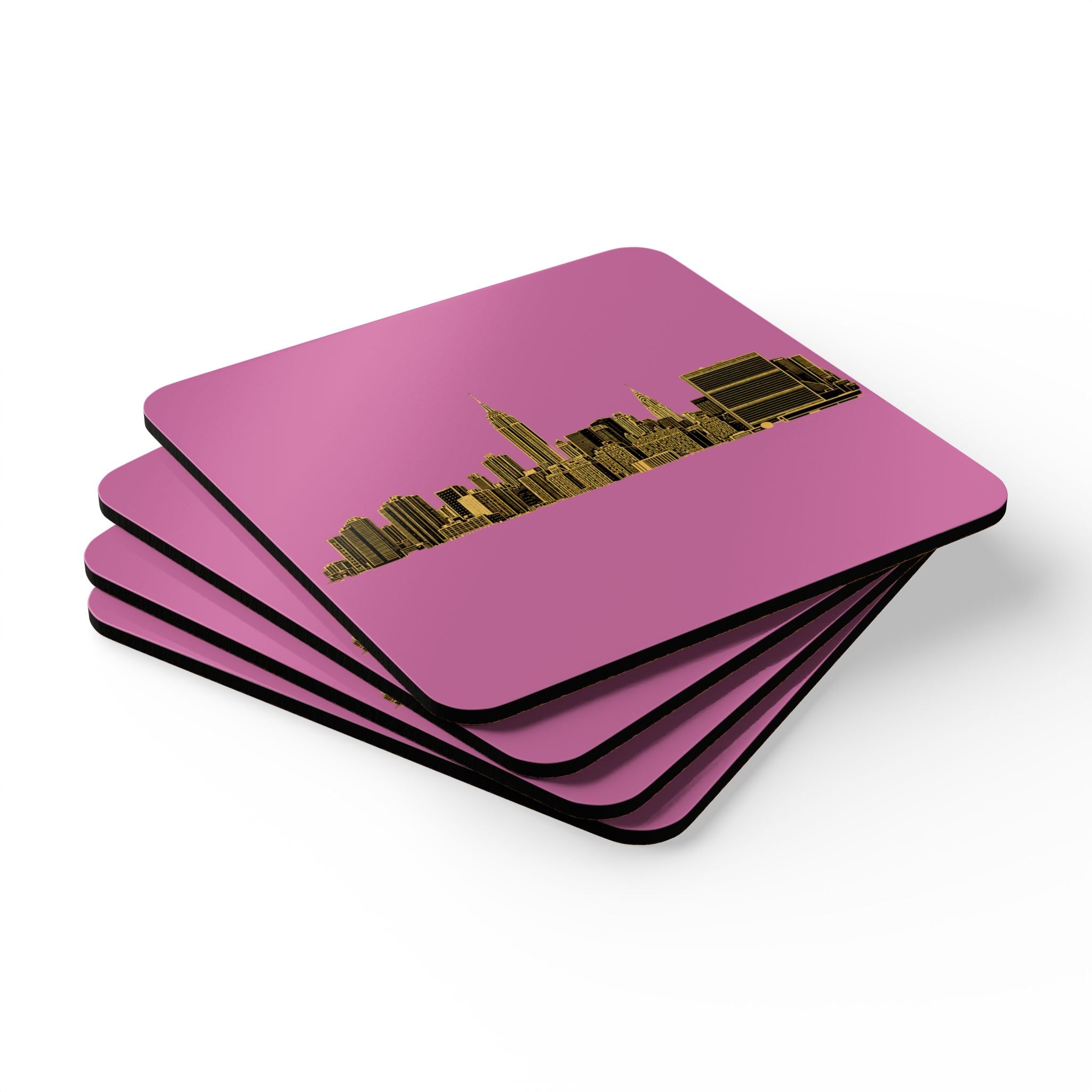 Midtown Manhattan Skyline Coasters | Art Deco New York City Skyline Cork Back Coaster Set of 4