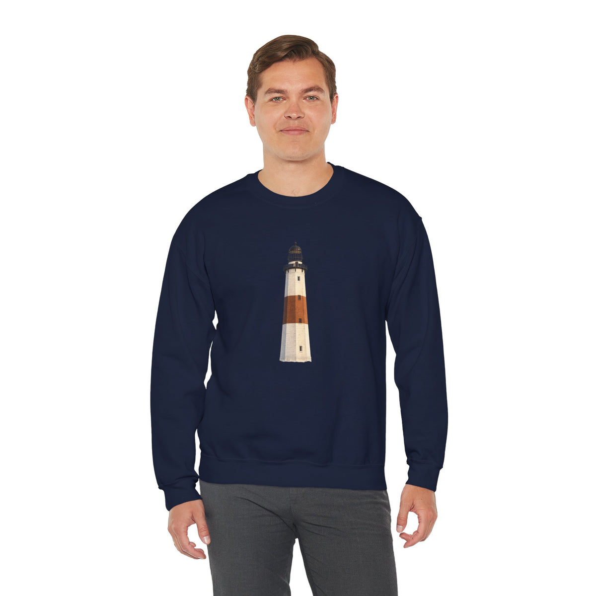 Montauk Lighthouse Minimalist Crewneck Sweatshirt — Montauk Coastal Nautical Graphic Sweater