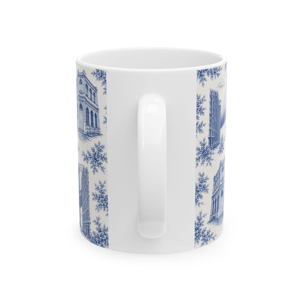 DUMBO Blue Toile de Jouy Mug | NYC Chinoiserie Ceramic Coffee Cup
