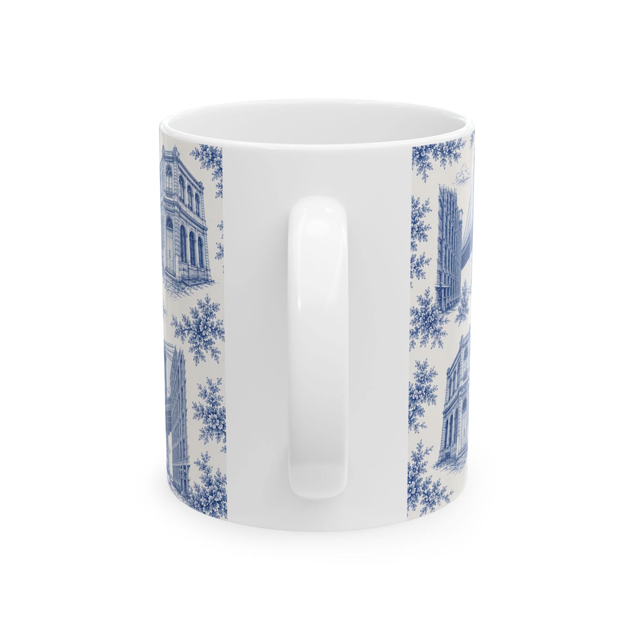 DUMBO Blue Toile de Jouy Mug | NYC Chinoiserie Ceramic Coffee Cup