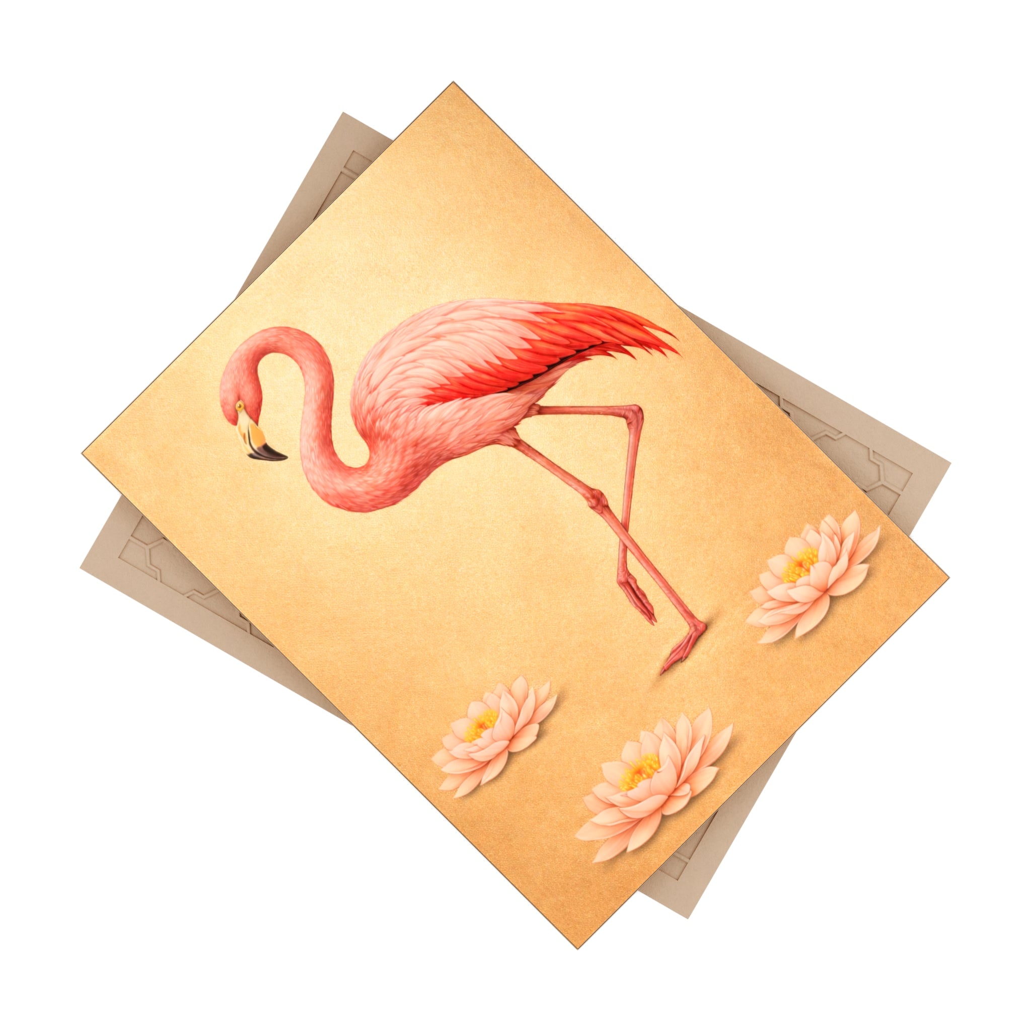 Bronx Zoo Art Deco Pink Flamingo on Gold Ceramic Shower Tile - Coastal Ceramic Bath Tile