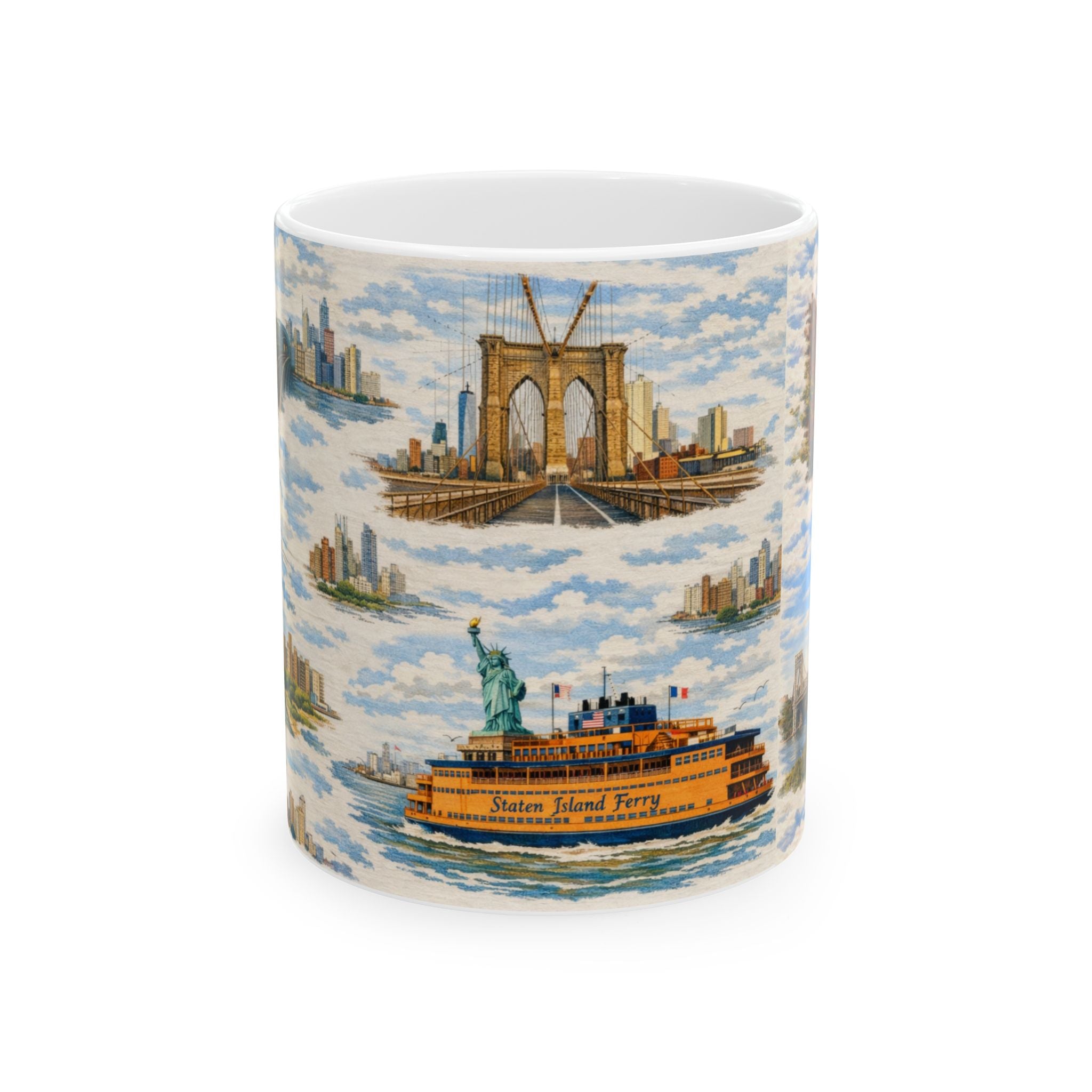 NYC Bridge and Tunnel Proud Toile Mug | New York Transportation Commuter Ceramic Mug