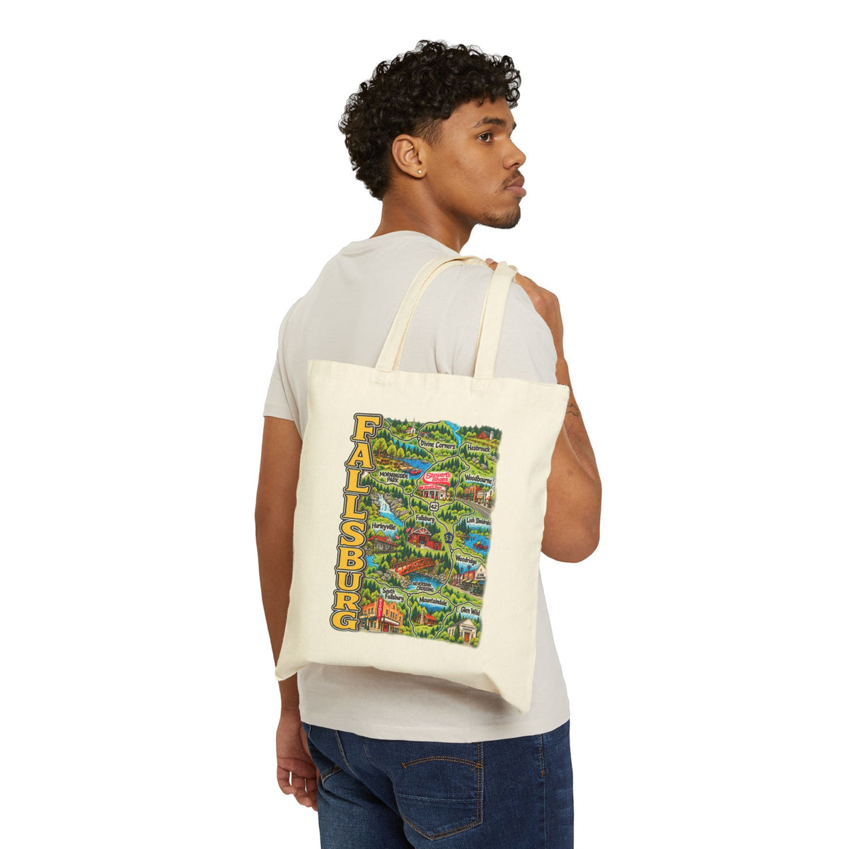 Fallsburg Map, Catskills Upstate New York Cotton Canvas Tote Bag