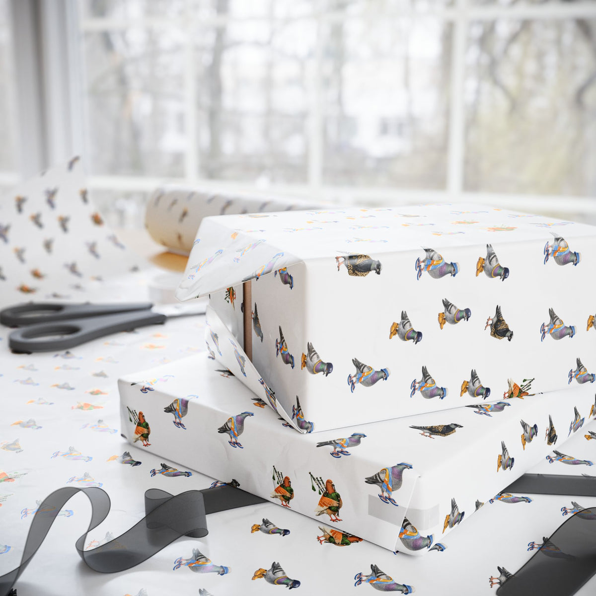 NYC Pigeons Pattern Gift Wrap Paper | Bird Lover Wrapping Paper Roll