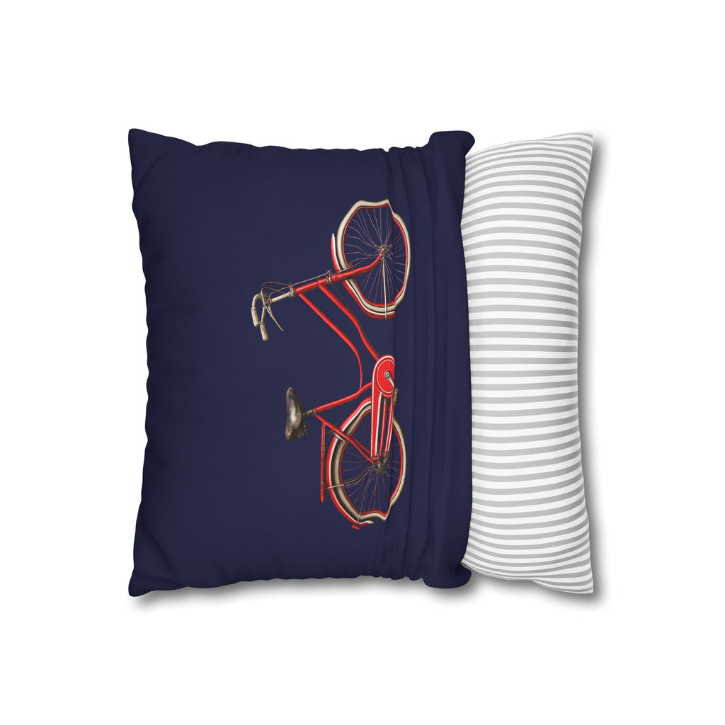 Red Bicycle Square 16" x 16" Pillowcase – Navy Decorative Throw Pillow Cover (Pillow Not Included)