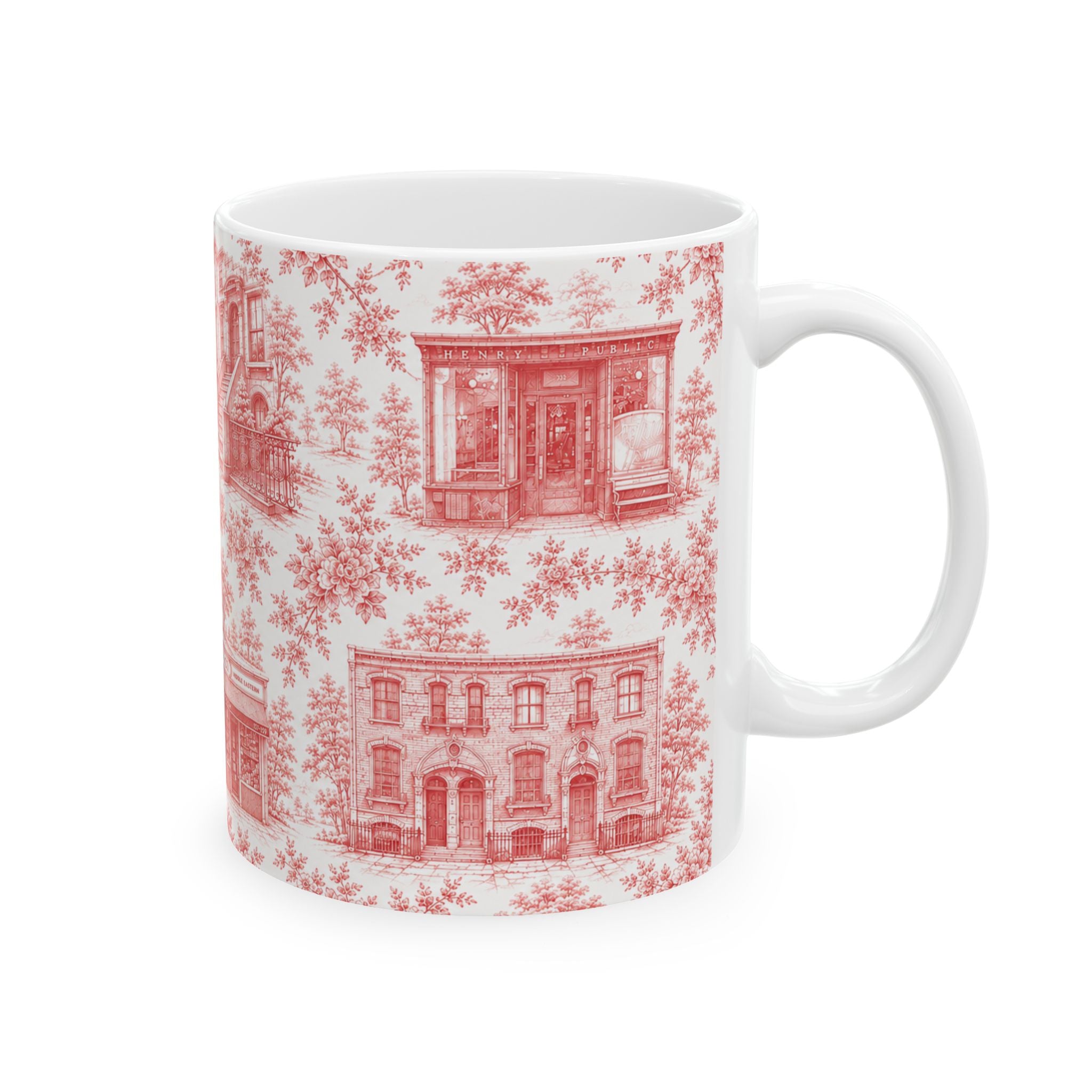 Cobble Hill Red Toile de Jouy Mug | NYC Chinoiserie Ceramic Coffee Cup