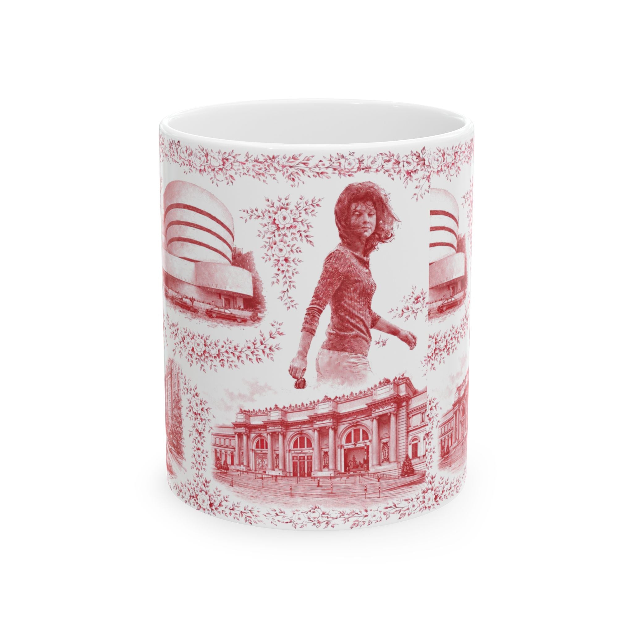 Upper East Side Red and White Toile de Jouy Mug | New York Chinoiserie Ceramic Mug