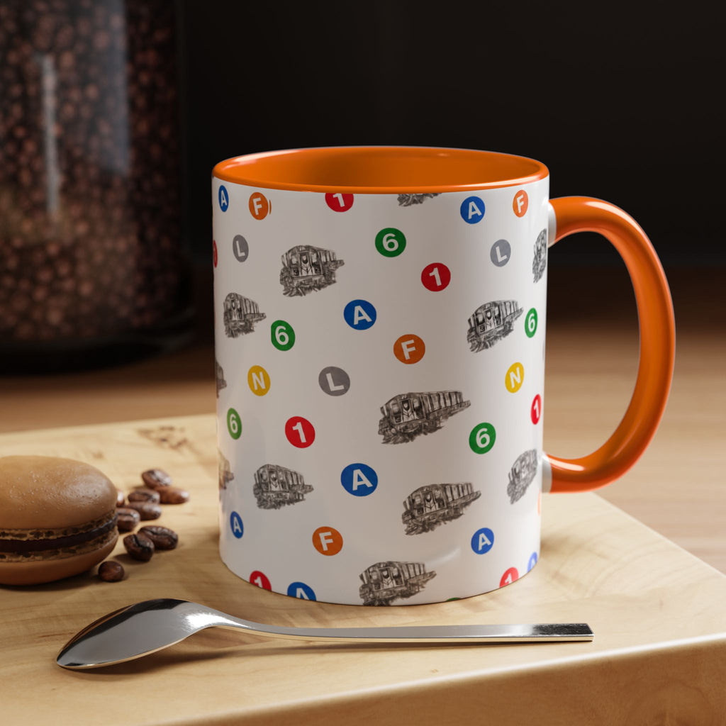 New York Subway Train Transit Icons Mug | NYC Metro Subway Pattern Accent Coffee Tea Mug 11oz