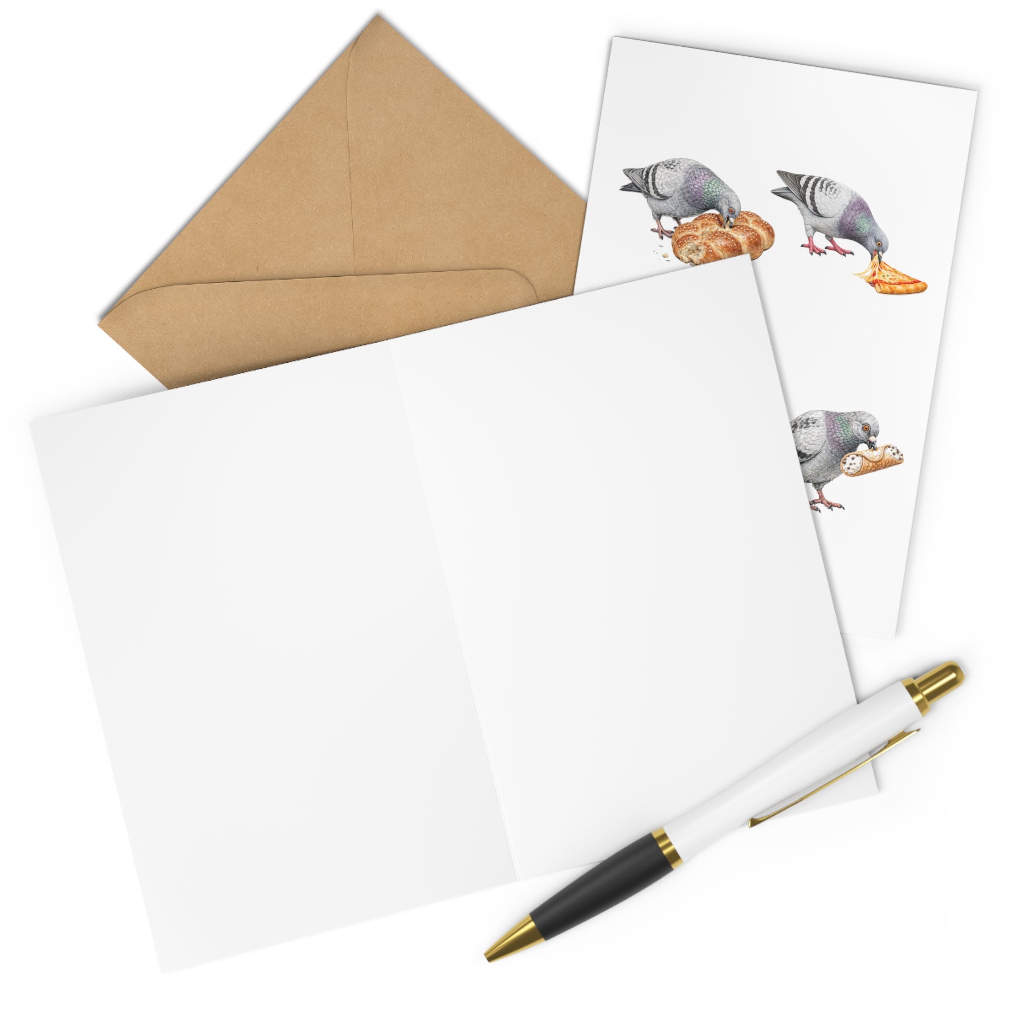 Foodie NYC Pigeon Greeting Cards |  Dinner Party Bird Lover Food Card Pack of 7