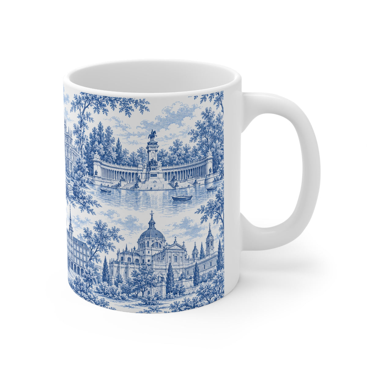 Madrid Blue Toile de Jouy Ceramic Mug — (11oz; Ships from Europe)