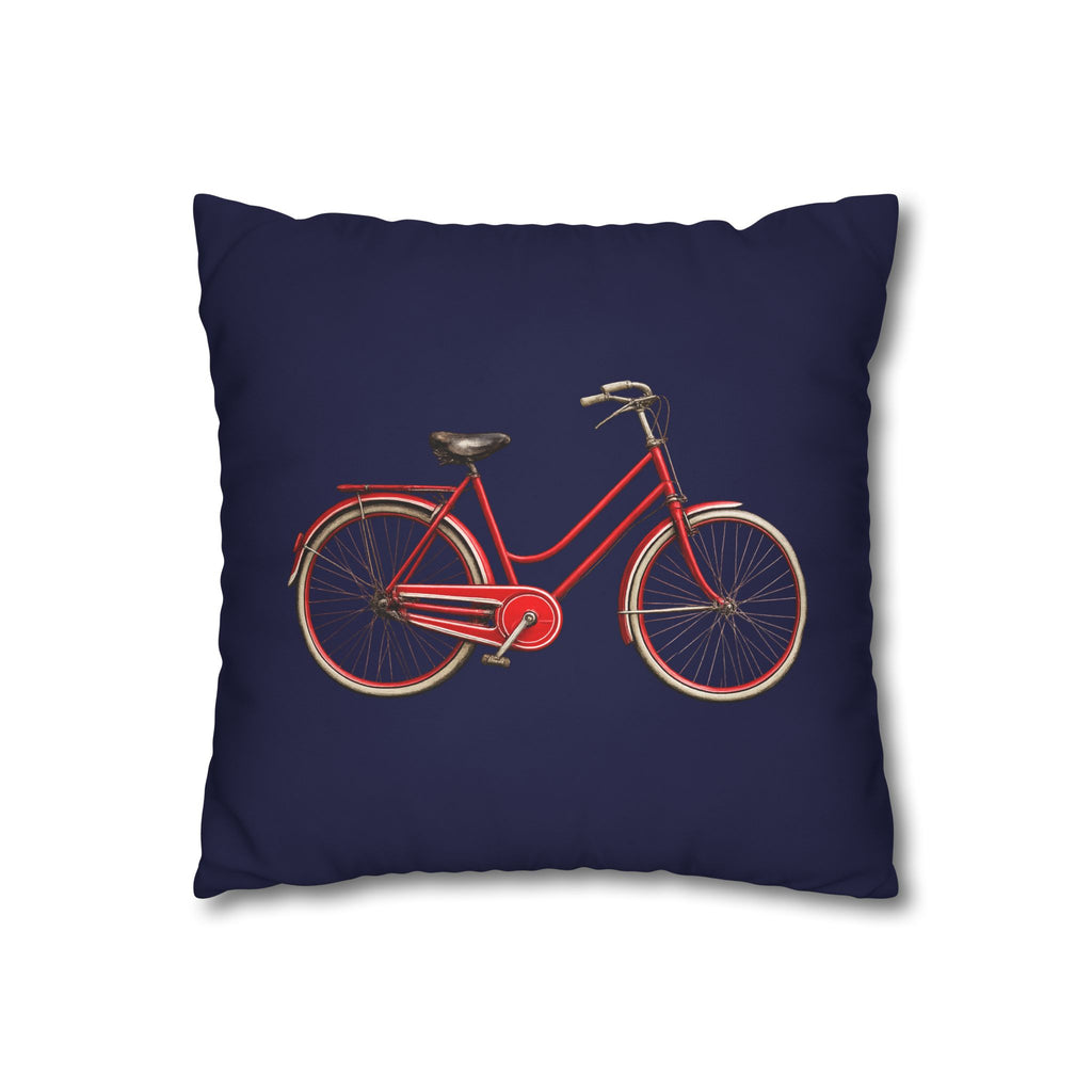 Red Bicycle Square 16" x 16" Pillowcase – Navy Decorative Throw Pillow Cover (Pillow Not Included)