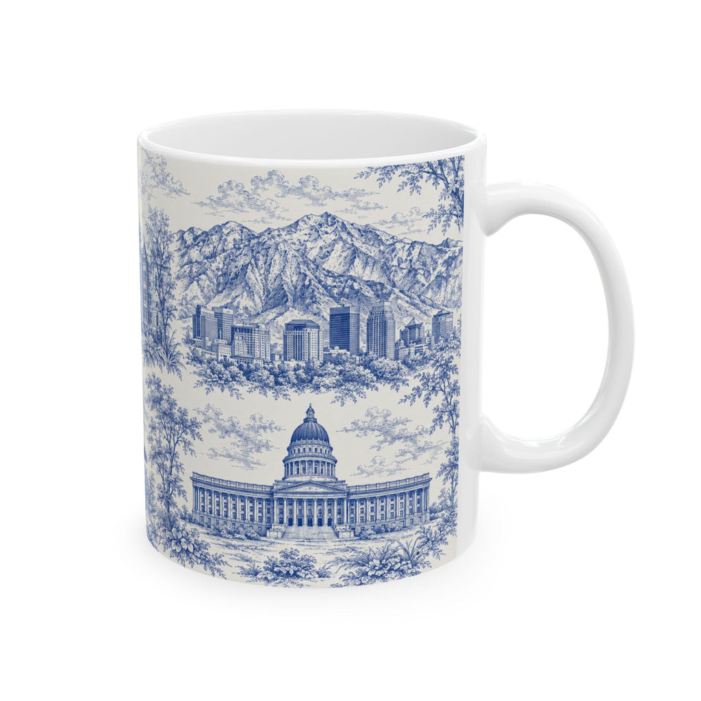 Salt Lake City Blue Toile de Jouy Mug —  Ceramic Coffee Cup (11oz)