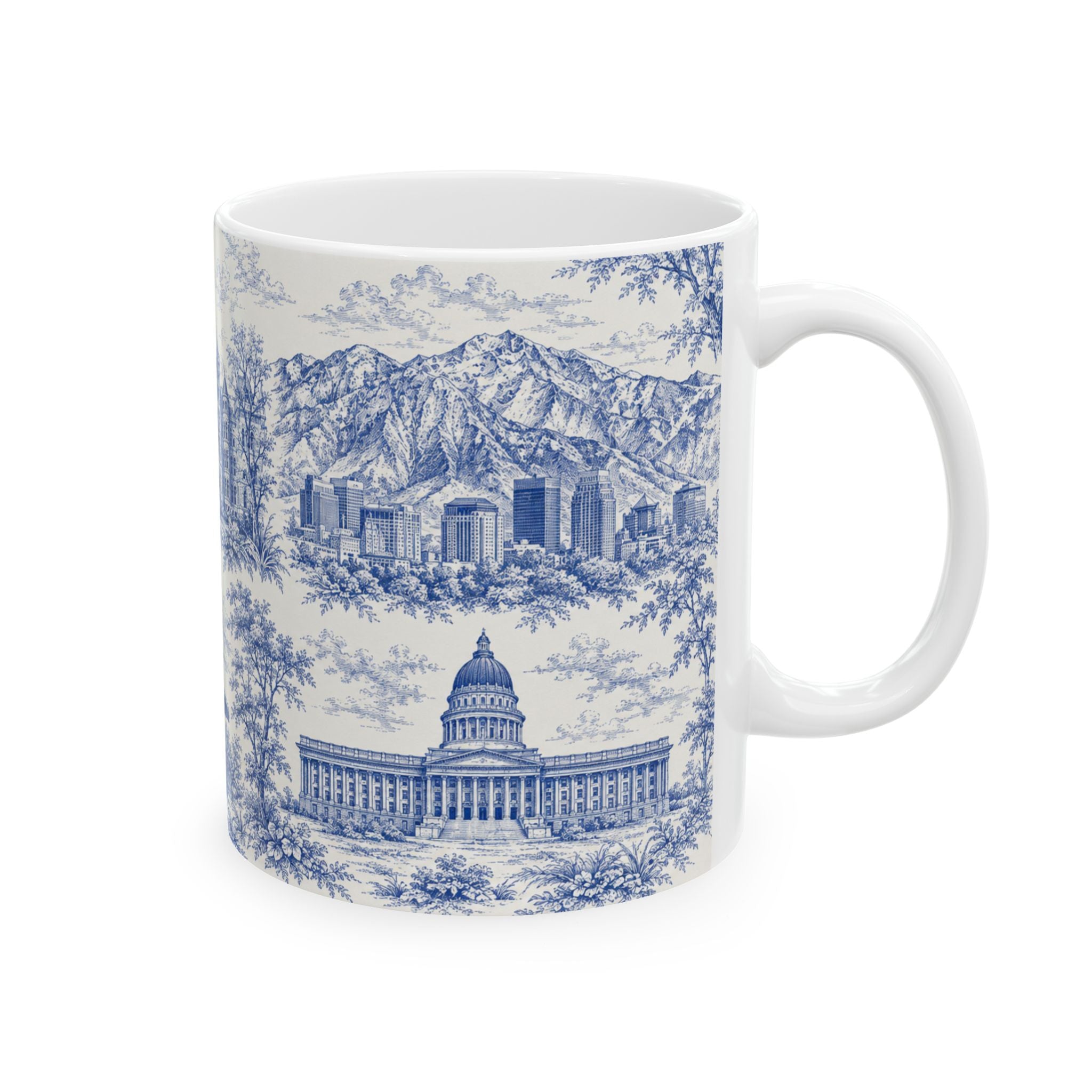Salt Lake City Blue Toile de Jouy Mug —  Ceramic Coffee Cup (11oz)