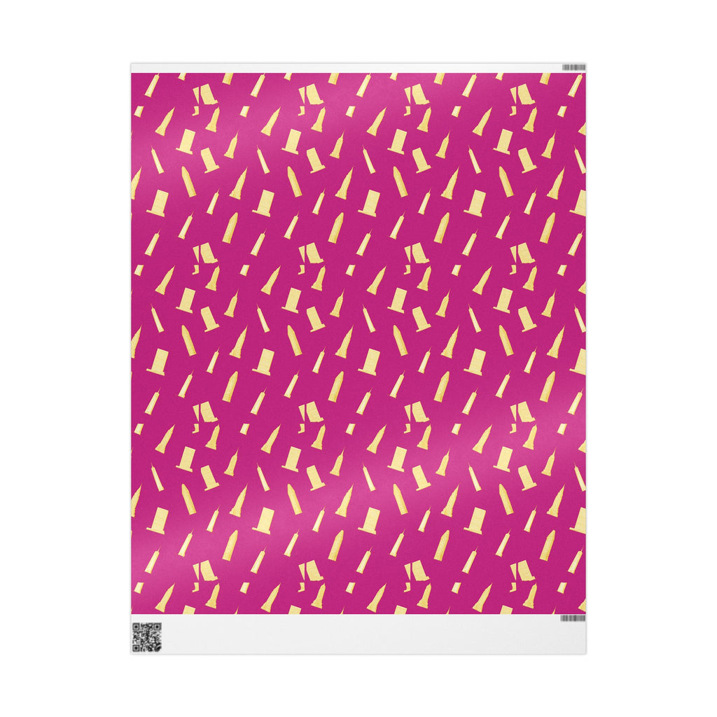 NYC Architecture Gold on Pink Pattern Gift Wrap Paper | Iconic New York Buildings Empire State Chrysler Flatiron Wrapping Paper