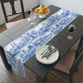 Camino de mesa Blue Toile de Jouy de Central Park NYC — Decoración Chinoiserie para mesa de comedor de Nueva York