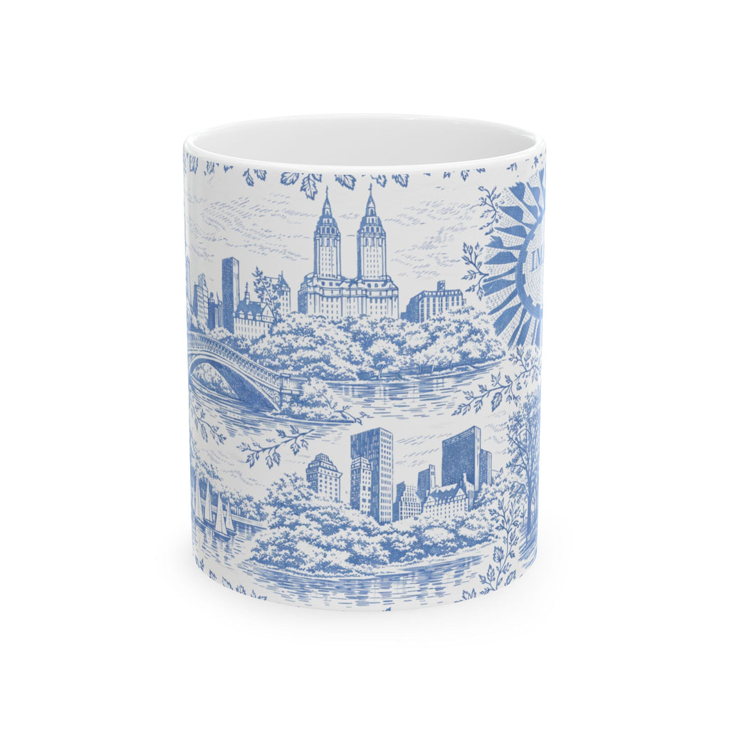 Central Park Blue Toile de Jouy Mug | NYC Ceramic Coffee Cup