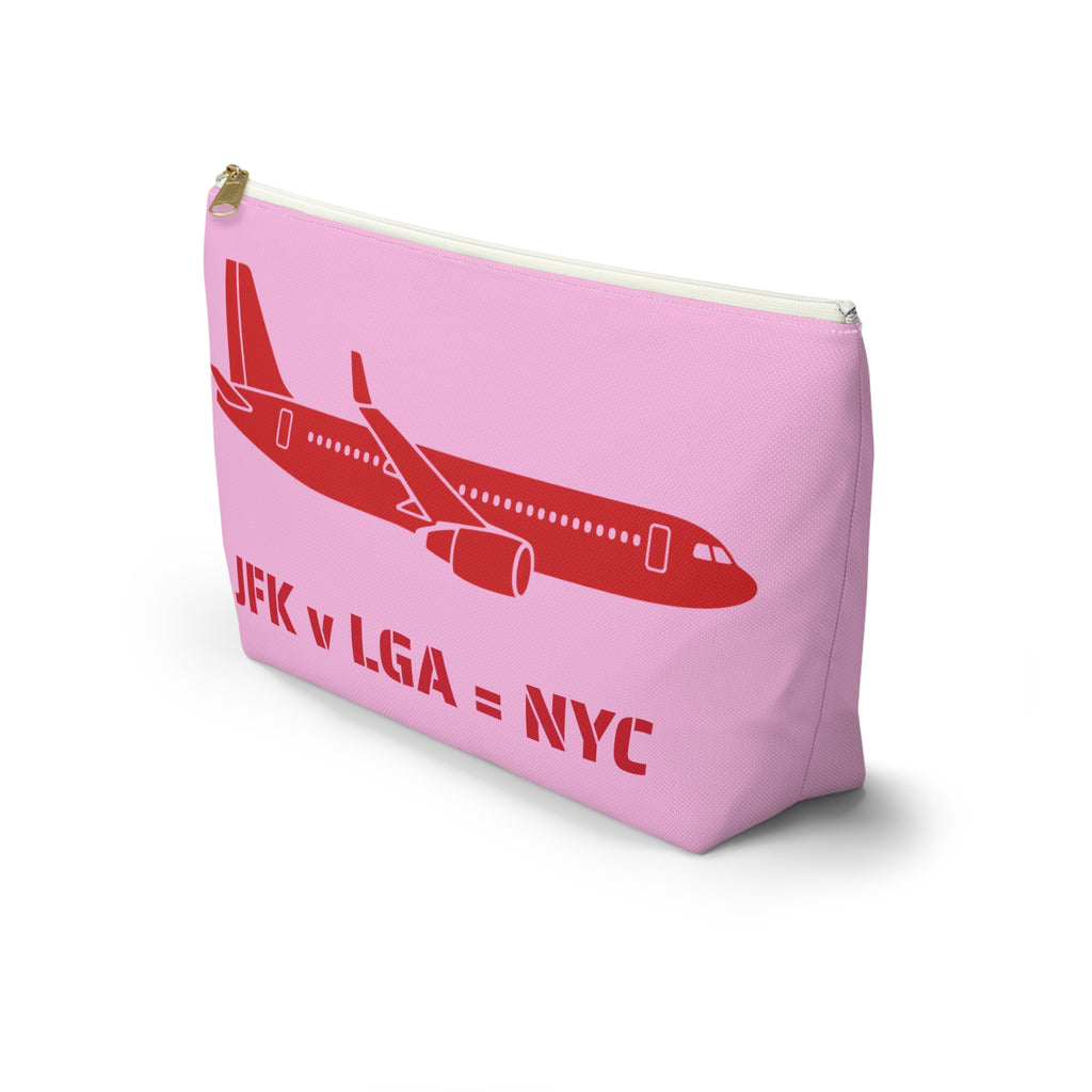 NYC Airport Plane Travel Accessory Pouch — 'JFK v LGA = NYC' Travel Day Makeup Bag