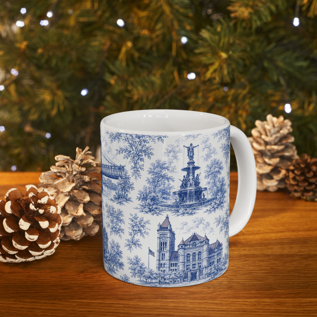 Cincinnati Blue Toile de Jouy Ceramic Mug — Coffee mug 11oz