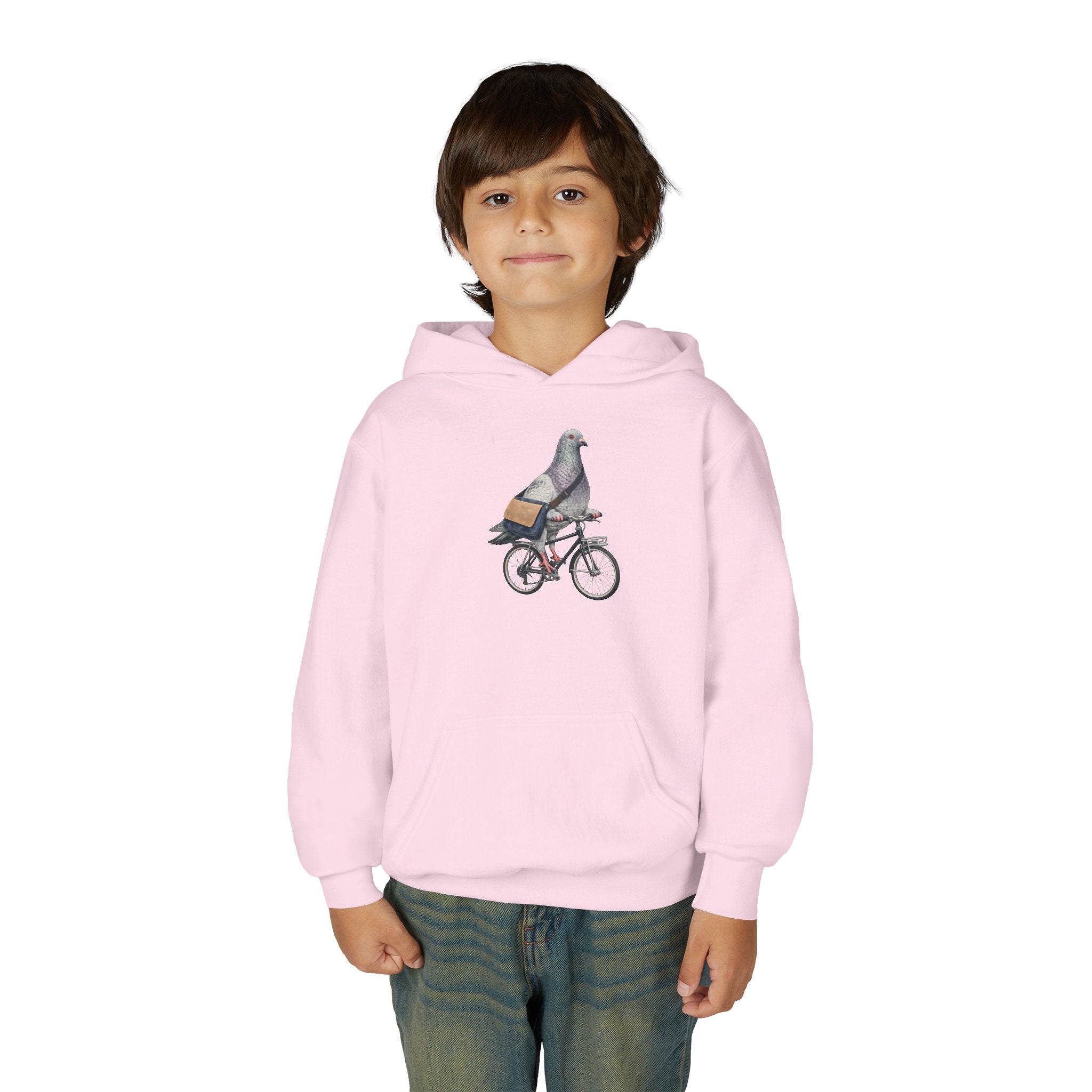 Customizable Midtown NYC Pigeon NYC Kids Hoodie | New York Bike Rider Bird Lovers Childrens Hooded Sweatshirt