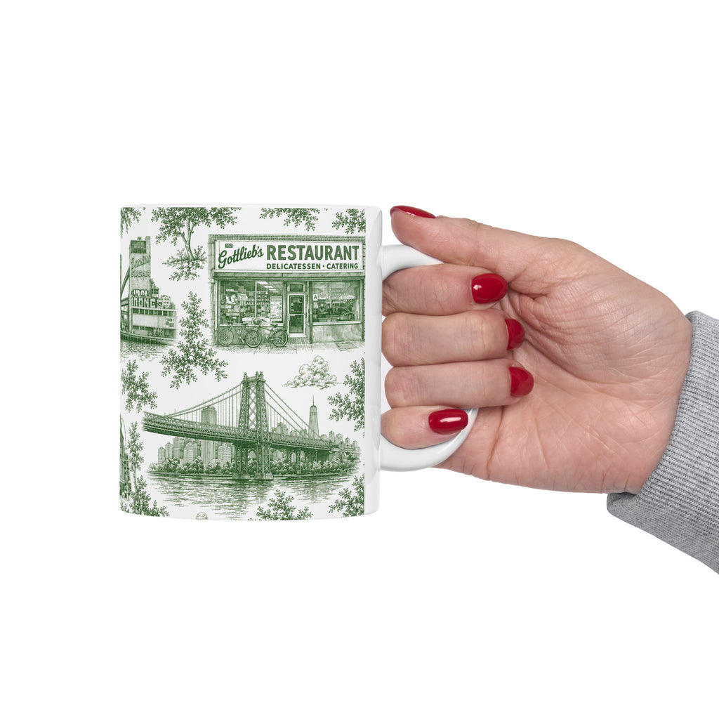 Williamsburg Green Toile de Jouy Mug | Brooklyn Chinoiserie Ceramic Coffee Cup