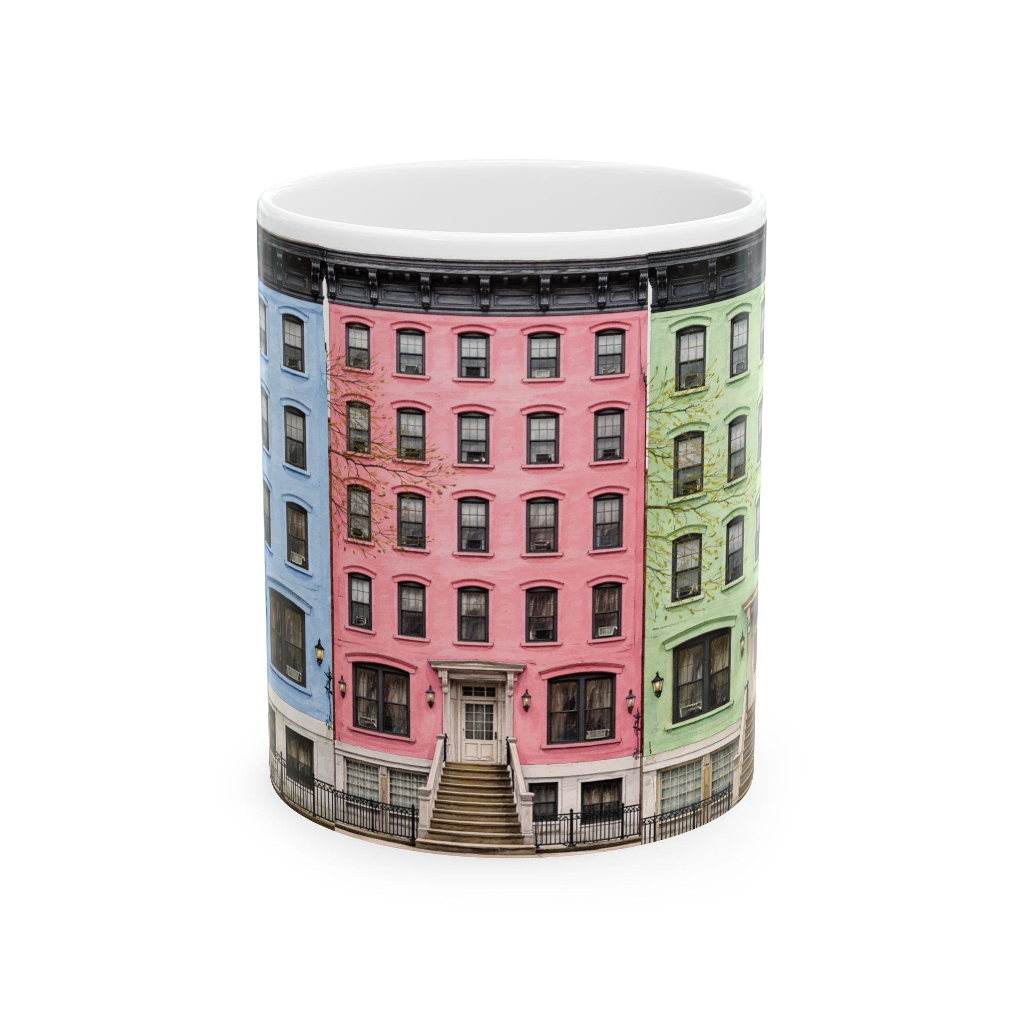 New York City Easter Brownstone Rowhouse Mug | NYC Easter Egg Colors Tenements Coffee Cup