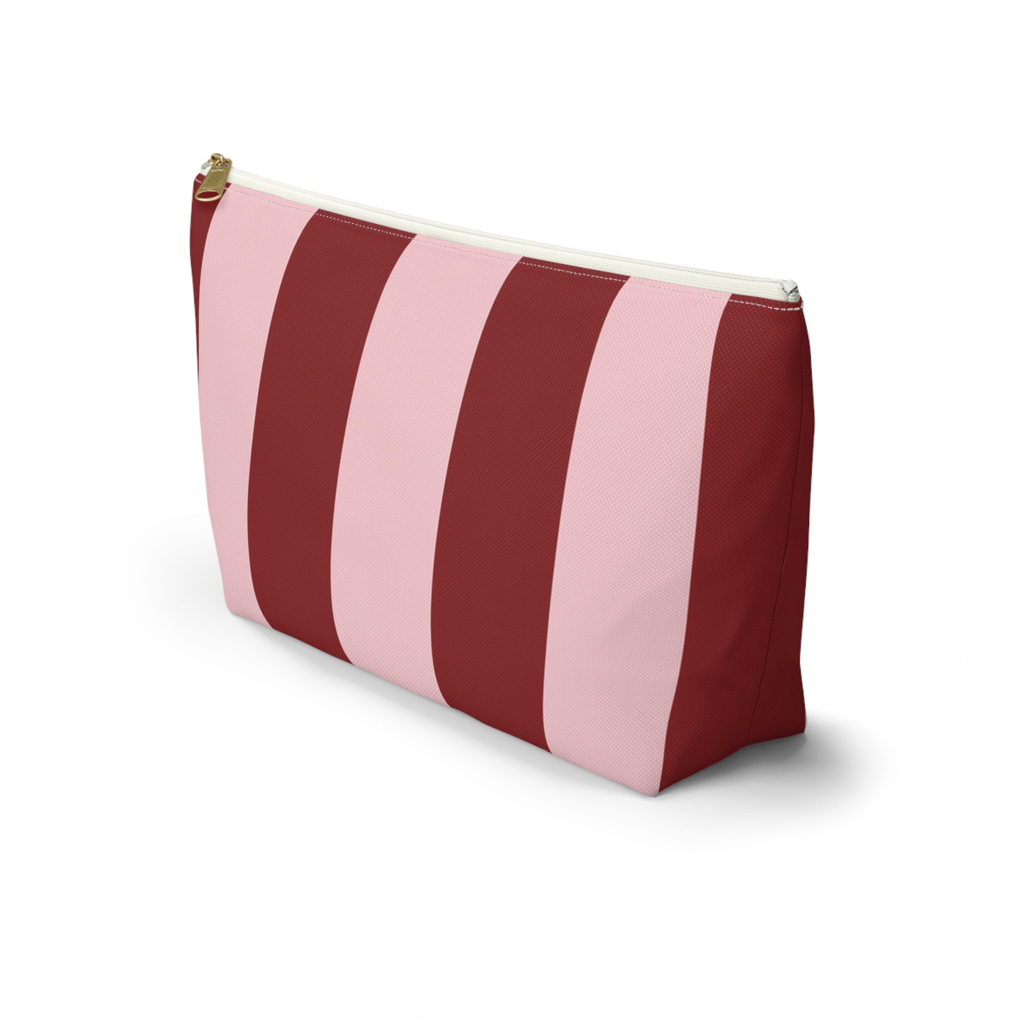 Customizable Striped Accessory Pouch — Pink & Red T-Bottom Makeup Bag