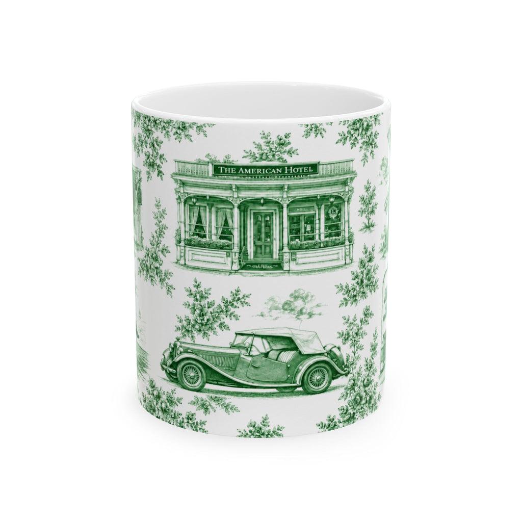 Sag Harbor Green Toile de Jouy Mug | Hamptons Chinoiserie Ceramic Coffee Cup