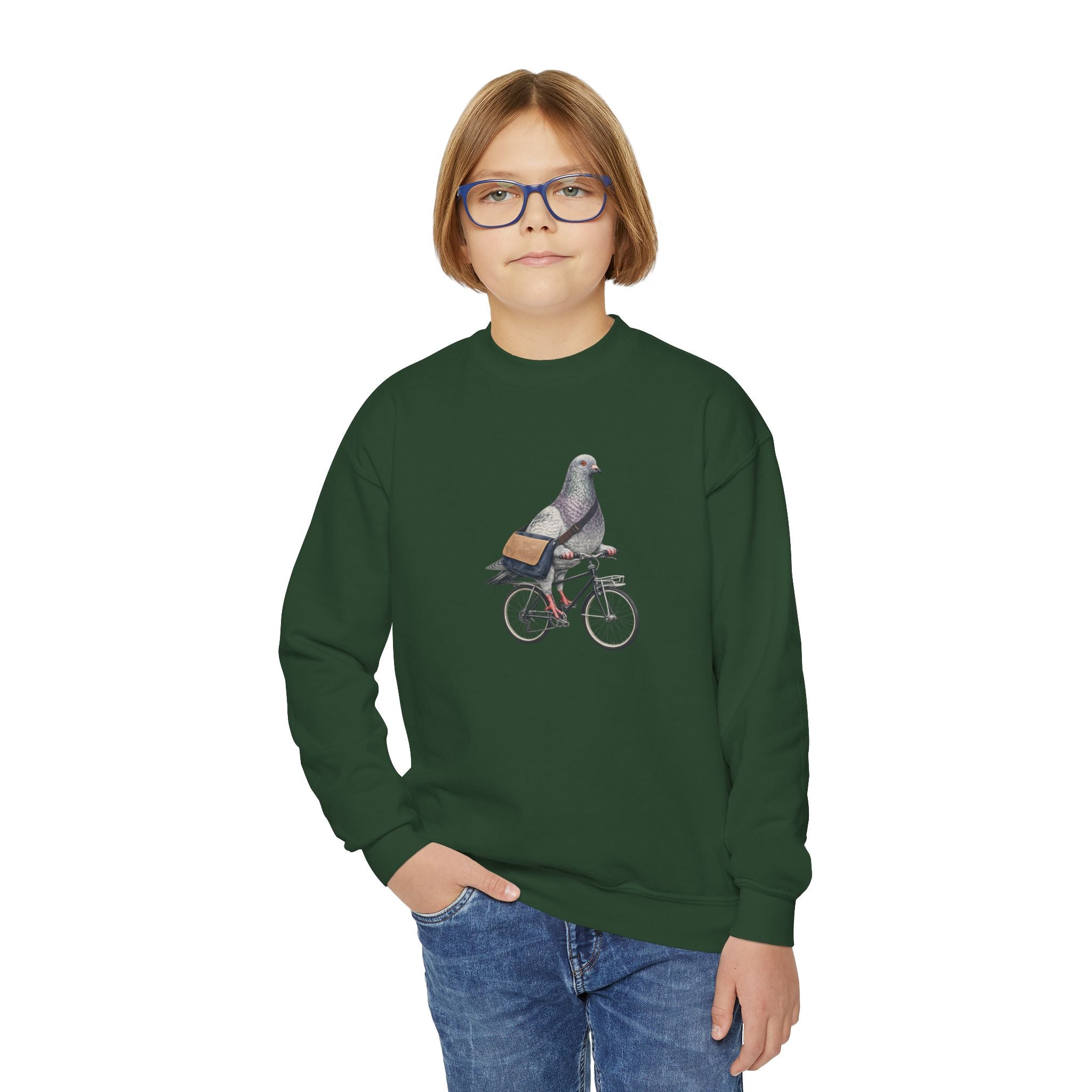 Sudadera de cuello redondo personalizable de Midtown NYC Pigeon NYC para niños    Suéter infantil de pájaro amante de las bicicletas de Nueva York