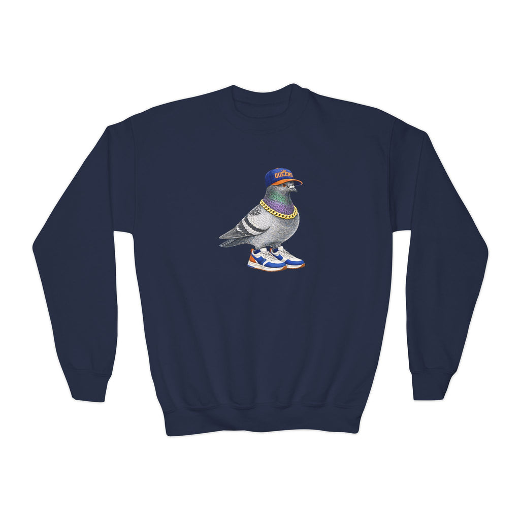 Customizable Queens NYC Pigeon NYC Kids Crewneck Sweatshirt    New York Baseball Fan Bird Lover Childrens Sweater