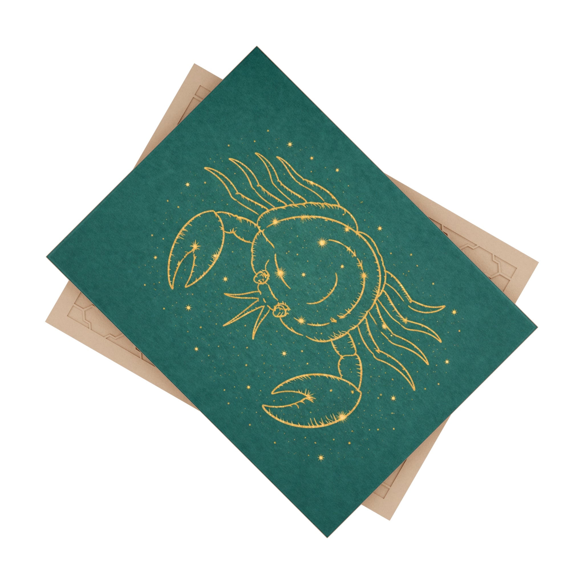 Grand Central Station-inspired Gold Cancer Zodiac Crab on Teal Ceramic Bath Tile (Astrology Home Décor) 6" x 8"