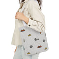 Icons of New York Heather Gray Canvas Tote — Statue of Liberty, Pizza & Taxi Pattern
