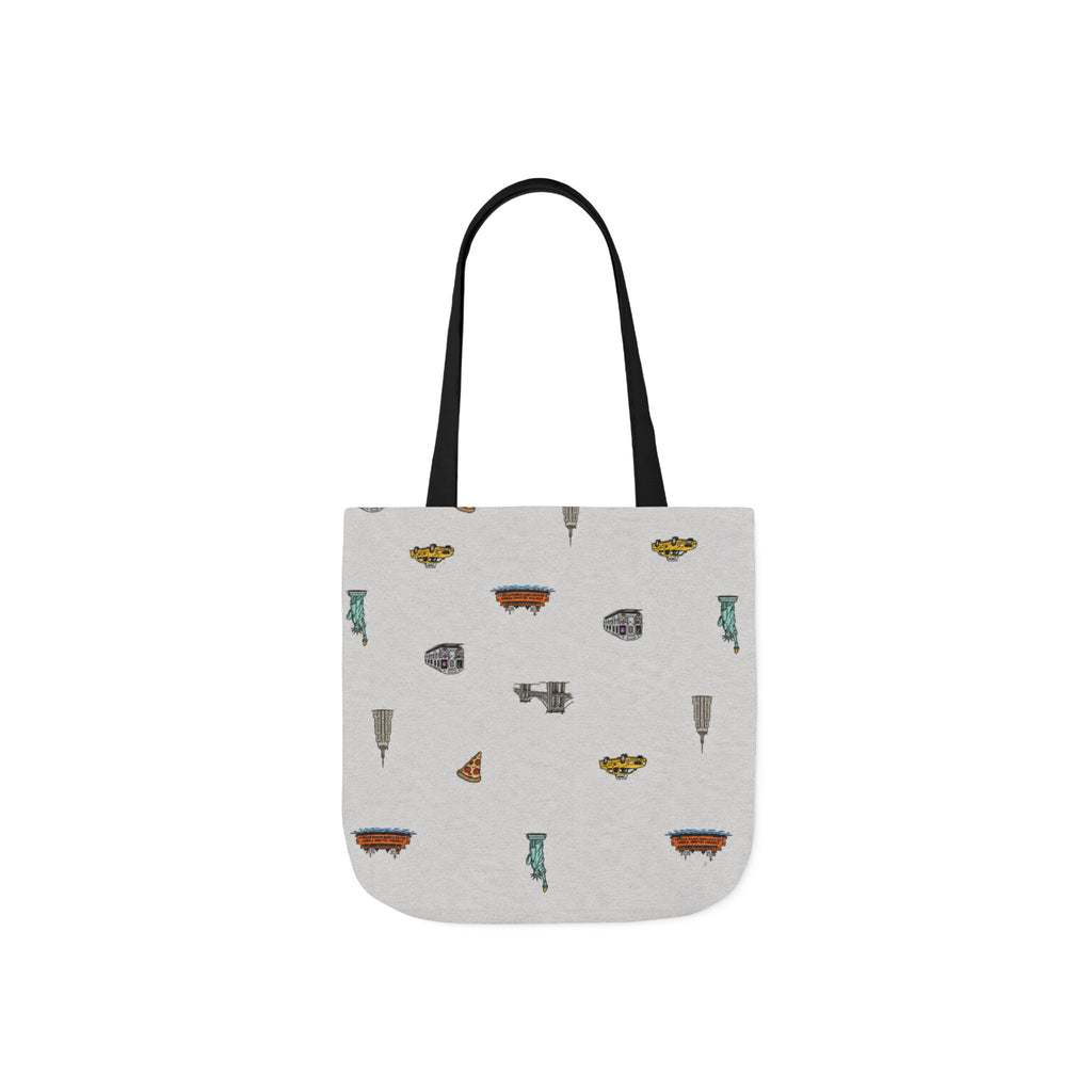 Copy of Icons of New York City Pink Canvas Tote — Statue of Liberty, Pizza & Taxi Pattern