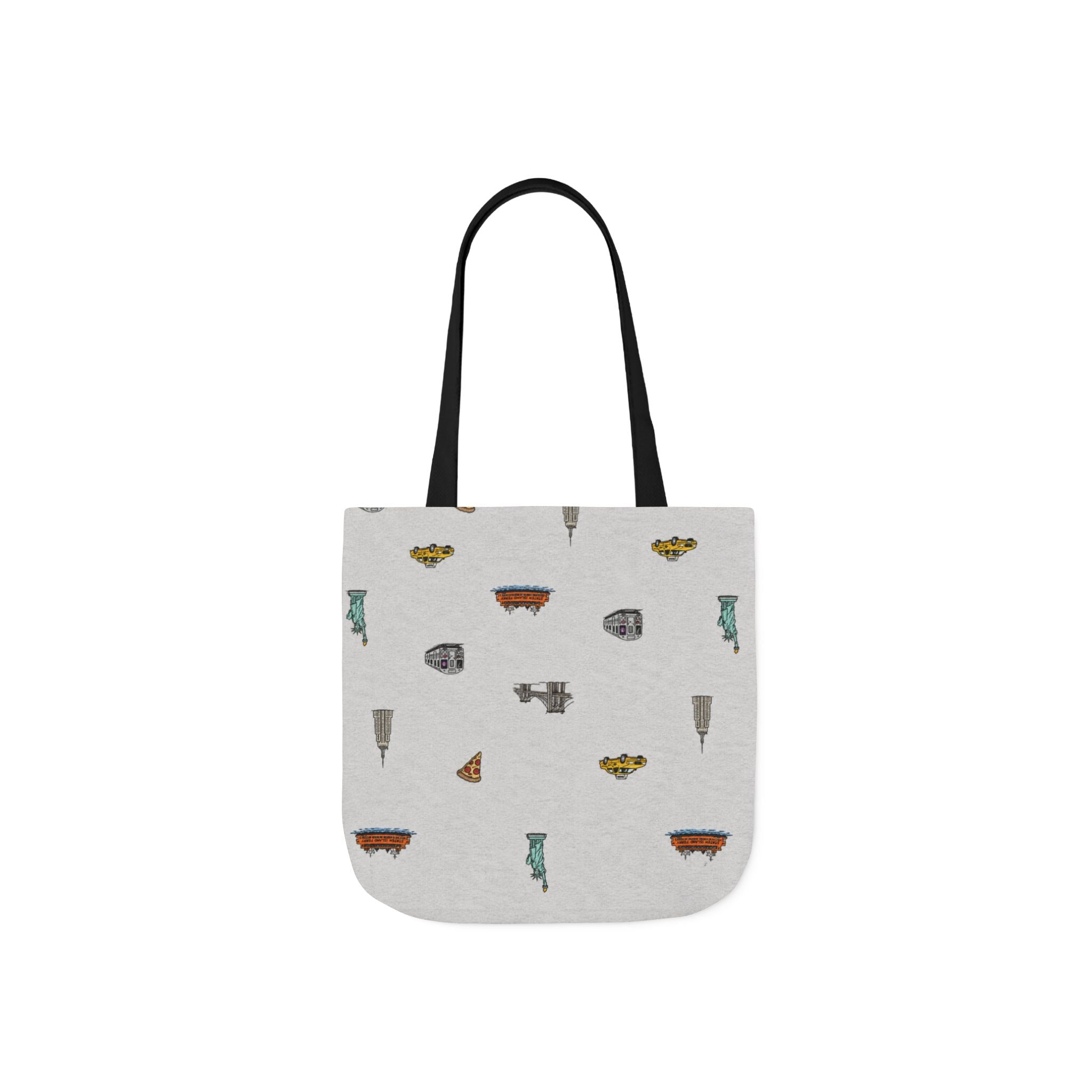 Copy of Icons of New York City Pink Canvas Tote — Statue of Liberty, Pizza & Taxi Pattern