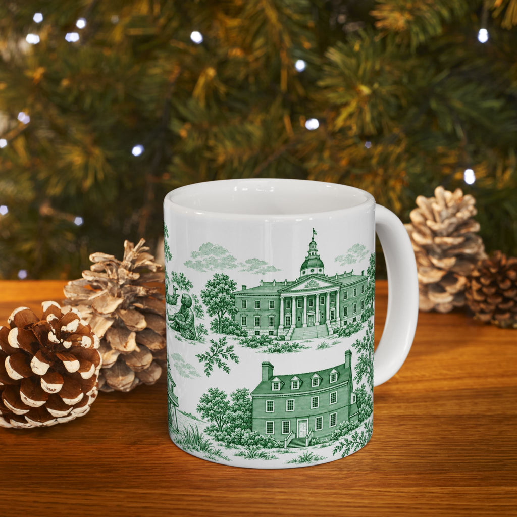 Annapolis Green Toile de Jouy Ceramic Mug – Vintage Scenic 11oz Mug