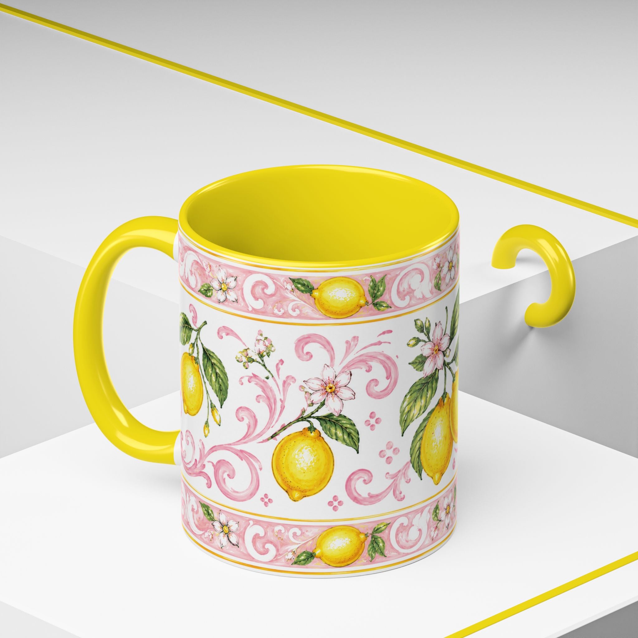 Little Italy Amalfi Pink Lemon 4 Accent Mug — La Dolce Vita Ceramic Kitchen Mug (11oz)
