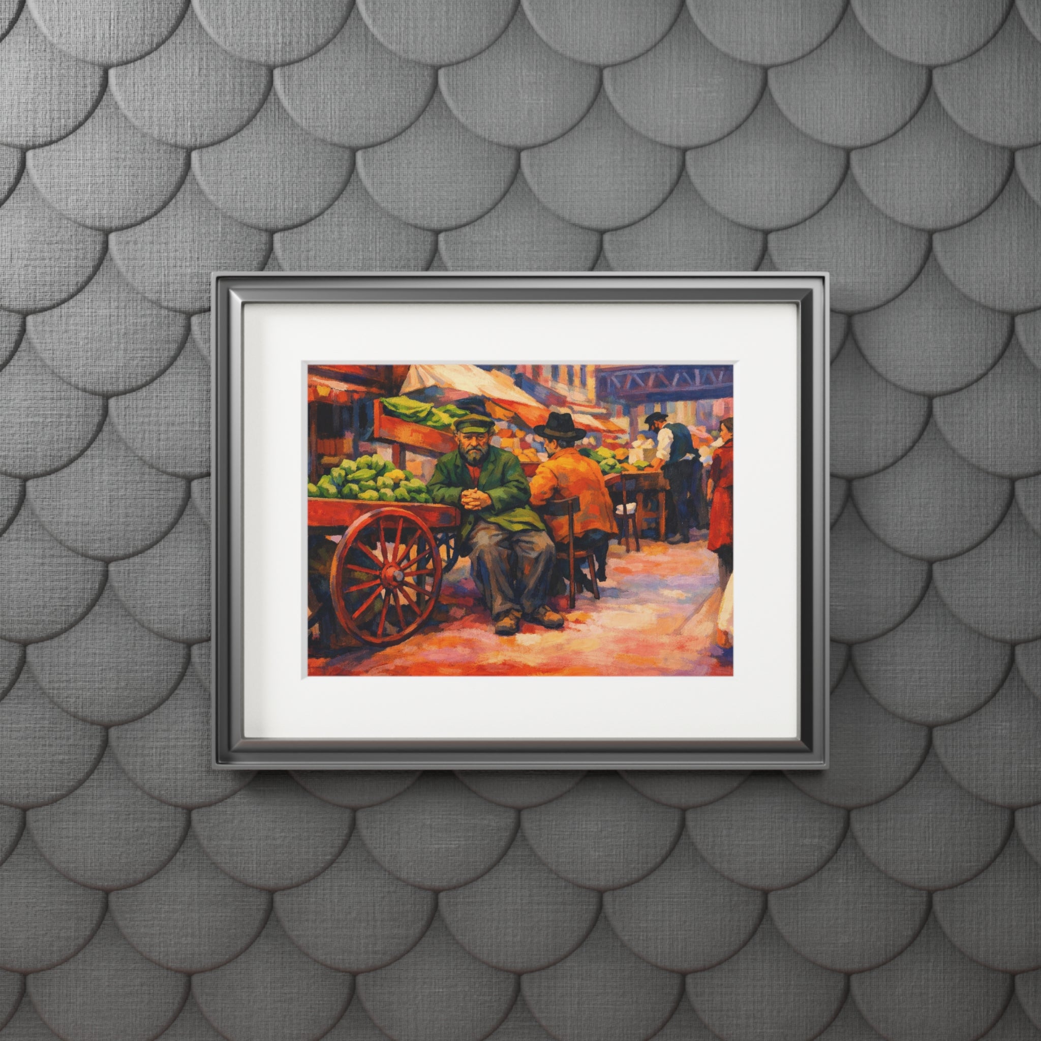 Colorized Historic Lower East Side 3 | Old New York Street Vendor Mat Frame