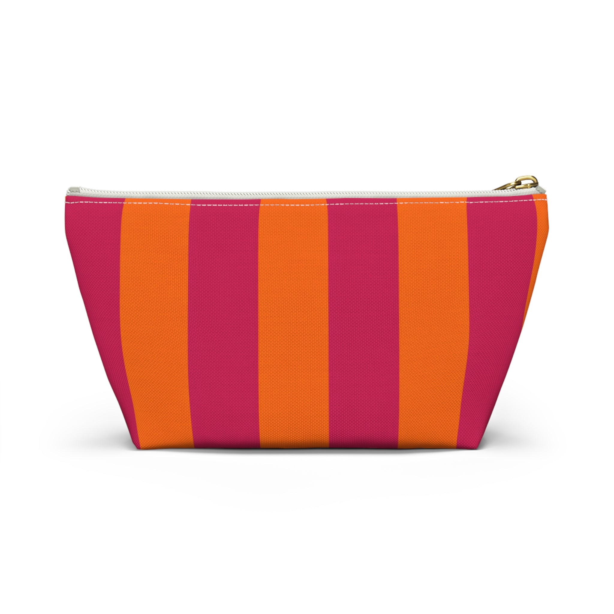 Customizable Striped Accessory Pouch — Pink & Orange T-Bottom Makeup Bag