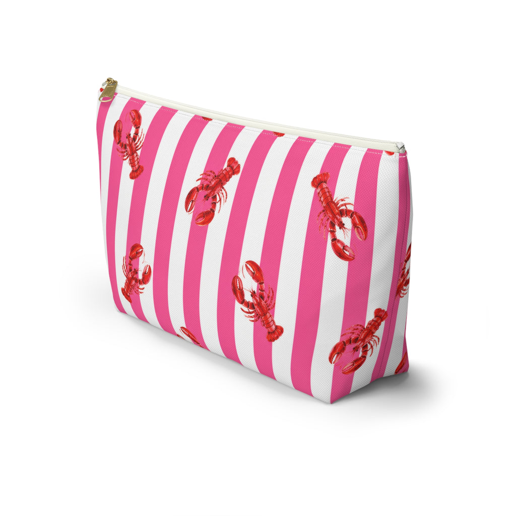 Hamptons Lobster Pink and White Makeup Pouch —  T-Bottom Travel Bag