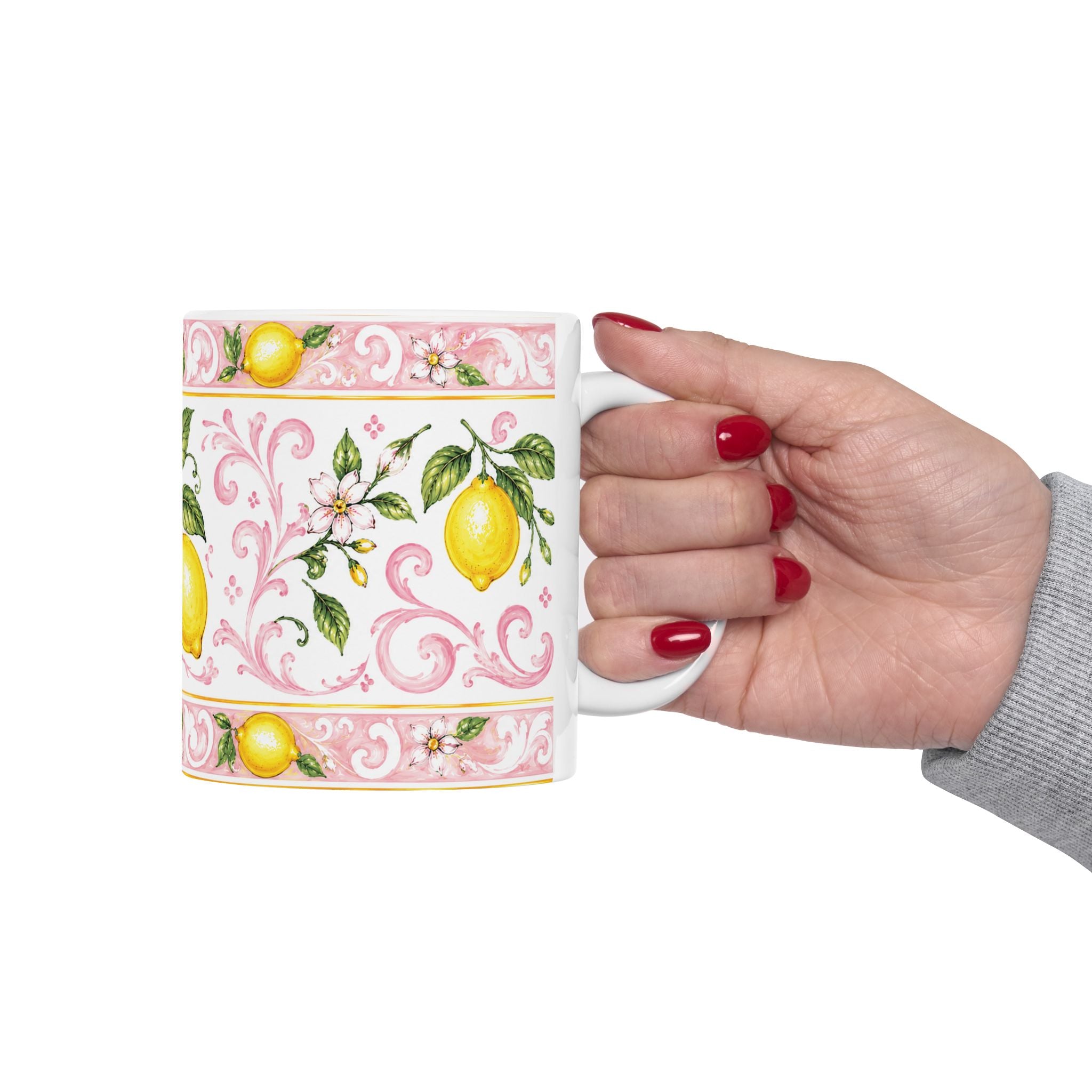 Little Italy Amalfi Pink with Lemon Mug — Italian Mediterranean Pattern Coffee Cup (11oz)