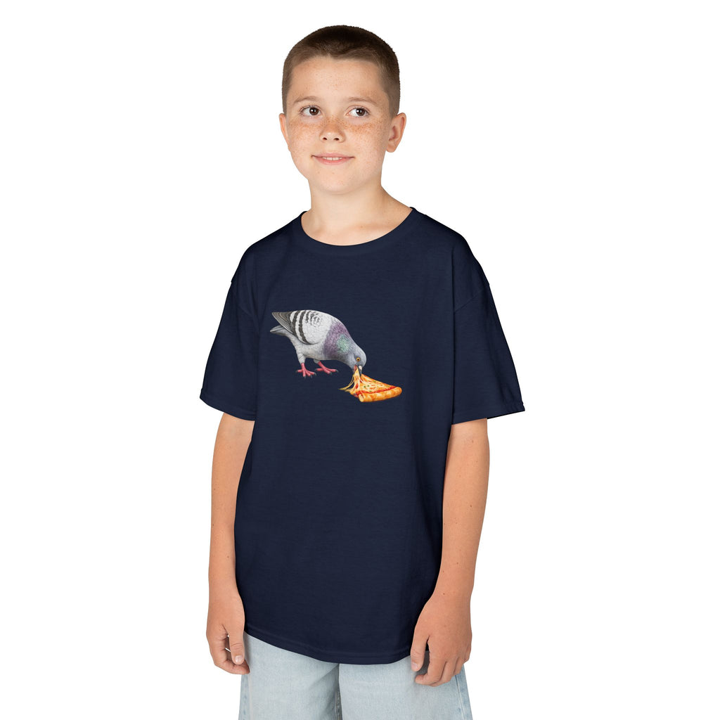 Customizable Little Italy NYC Pigeon Kid Pizza Tee —  Cute Bird Pizza Lover T-Shirt for Children