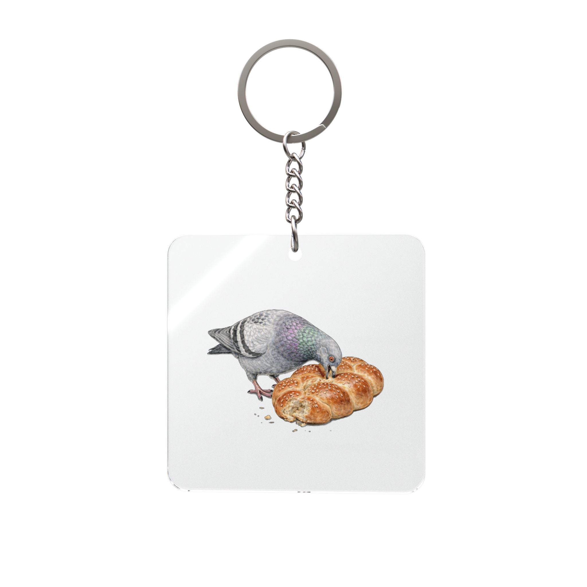 Customizable Borough Park NYC Pigeon Square Keychain | Brooklyn Kosher Challah Bird Lovers Keyring Gift