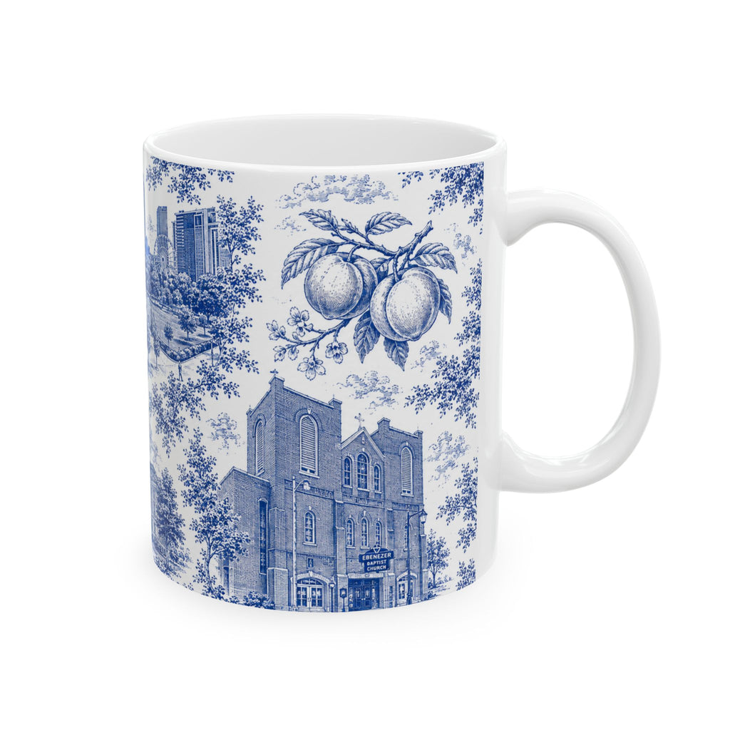 Atlanta Blue Toile de Jouy Ceramic Mug — Atlanta, Georgia Skyline & Capitol Illustration (11oz)