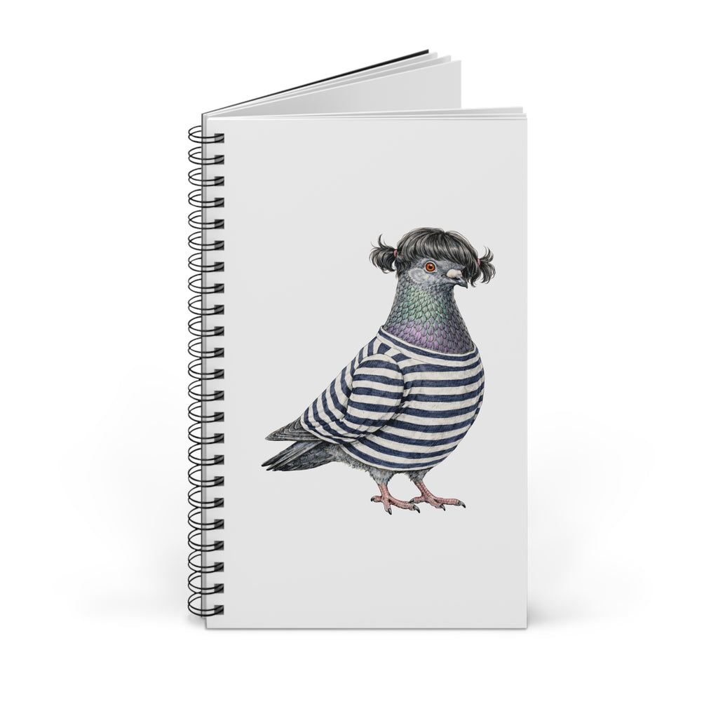 Customizable Williamsburg NYC Pigeon Spiral Journal | Brooklyn Mona Lisa Hipster Bird Lovers Notebook