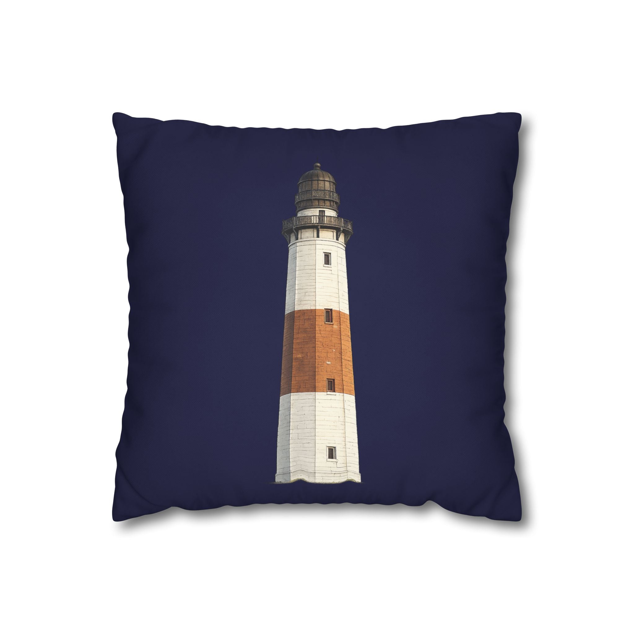 Montauk Lighthouse Square 16" x 16" Pillowcase – Navy Decorative Throw Pillow Cover (Pillow Not Included)